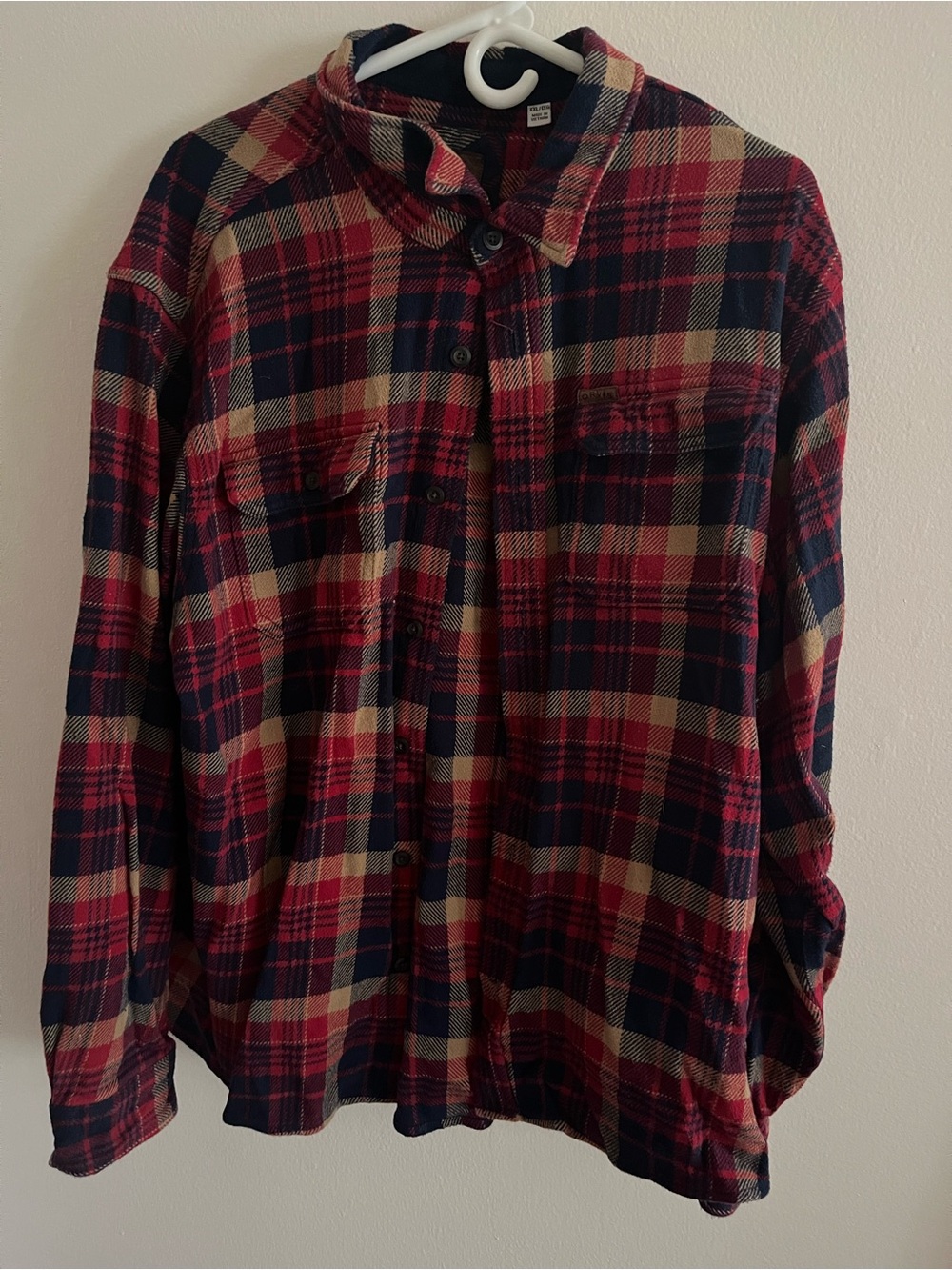 Thick Red Navy Plaid Button-Up Shirt